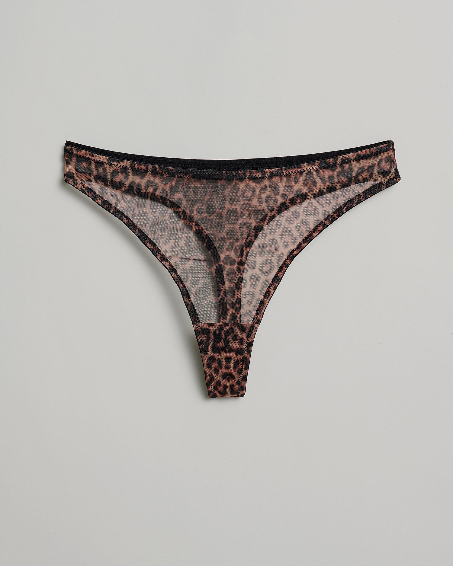 The Yves Leopard Mesh Thong : Brown