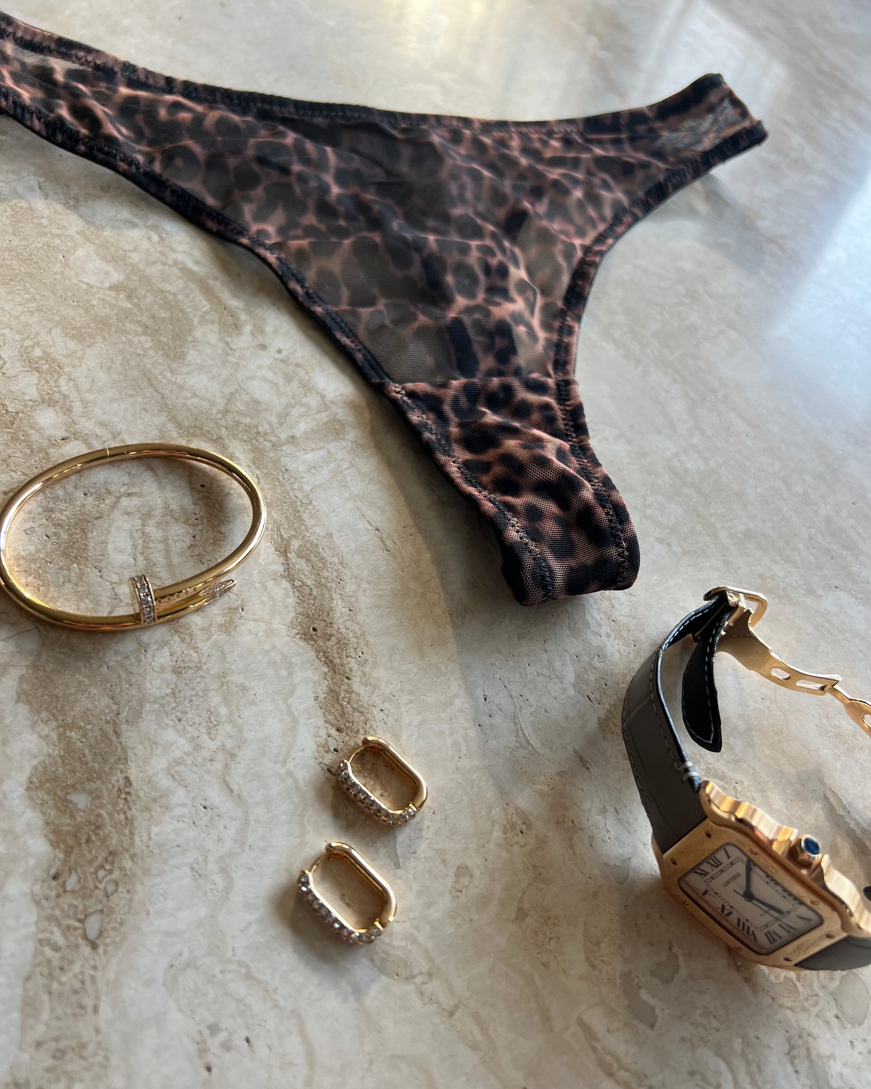 The Yves Leopard Mesh Thong : Brown